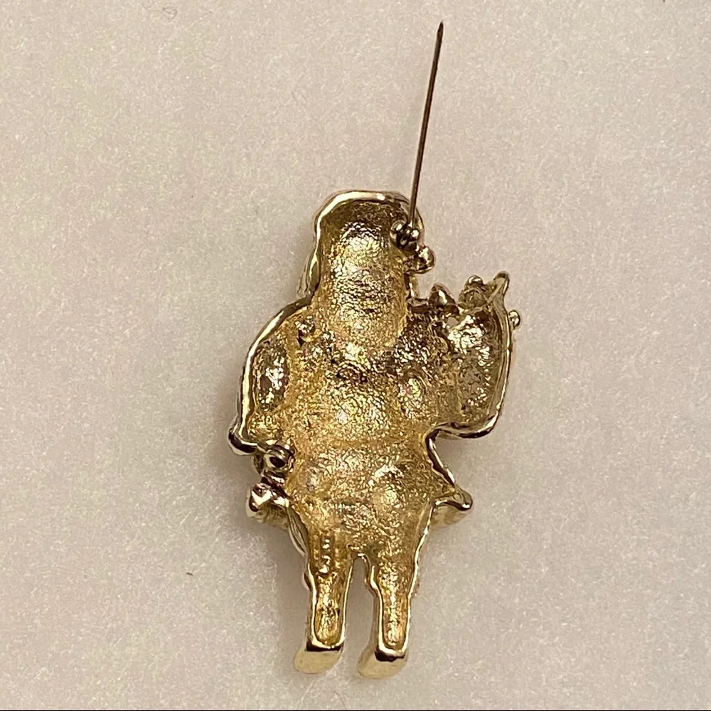 VINTAGE AJC BROOCH PIN SANTA GOLD TONE CHRISTMAS HOLIDAY XMAS JEWELRY